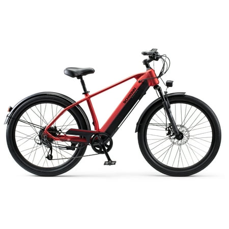 Schwinn Coston CE hybrid electric bike, 7 speeds, 27.5 inch wheels, men’s frame, red