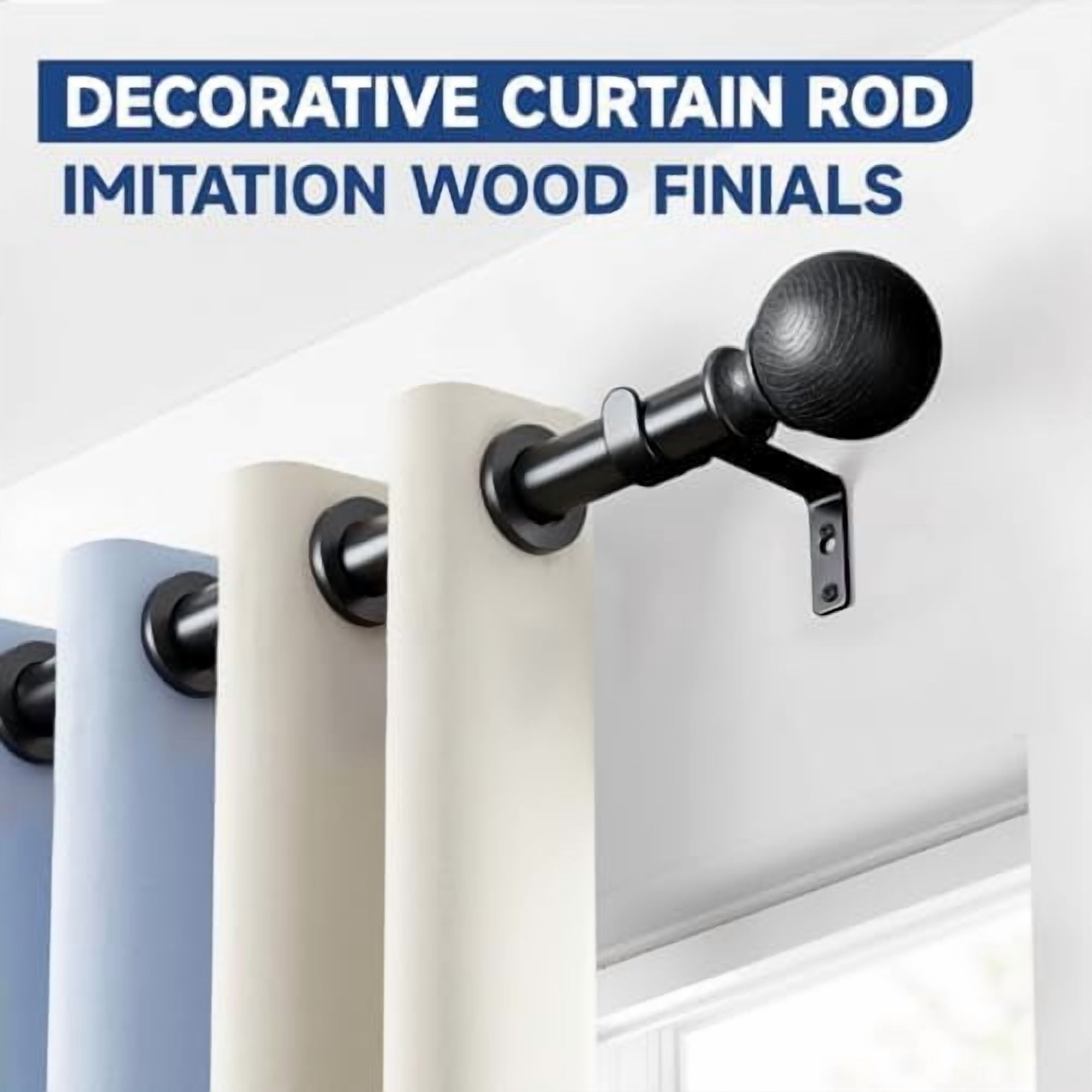 Black Curtain Rods for Windows 66 to 120 Inch(5.5-10ft) - 1'' Diameter Heavy Duty Curtain Rods with Imitation Wood Grain Pattern Finials,Adjustable Decorative Curtain Rods Set,28-120''