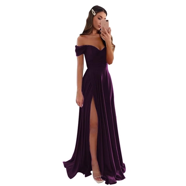 Vestido de fiesta GODCUN de satén con hombros descubiertos, corte en A, vestido de fiesta