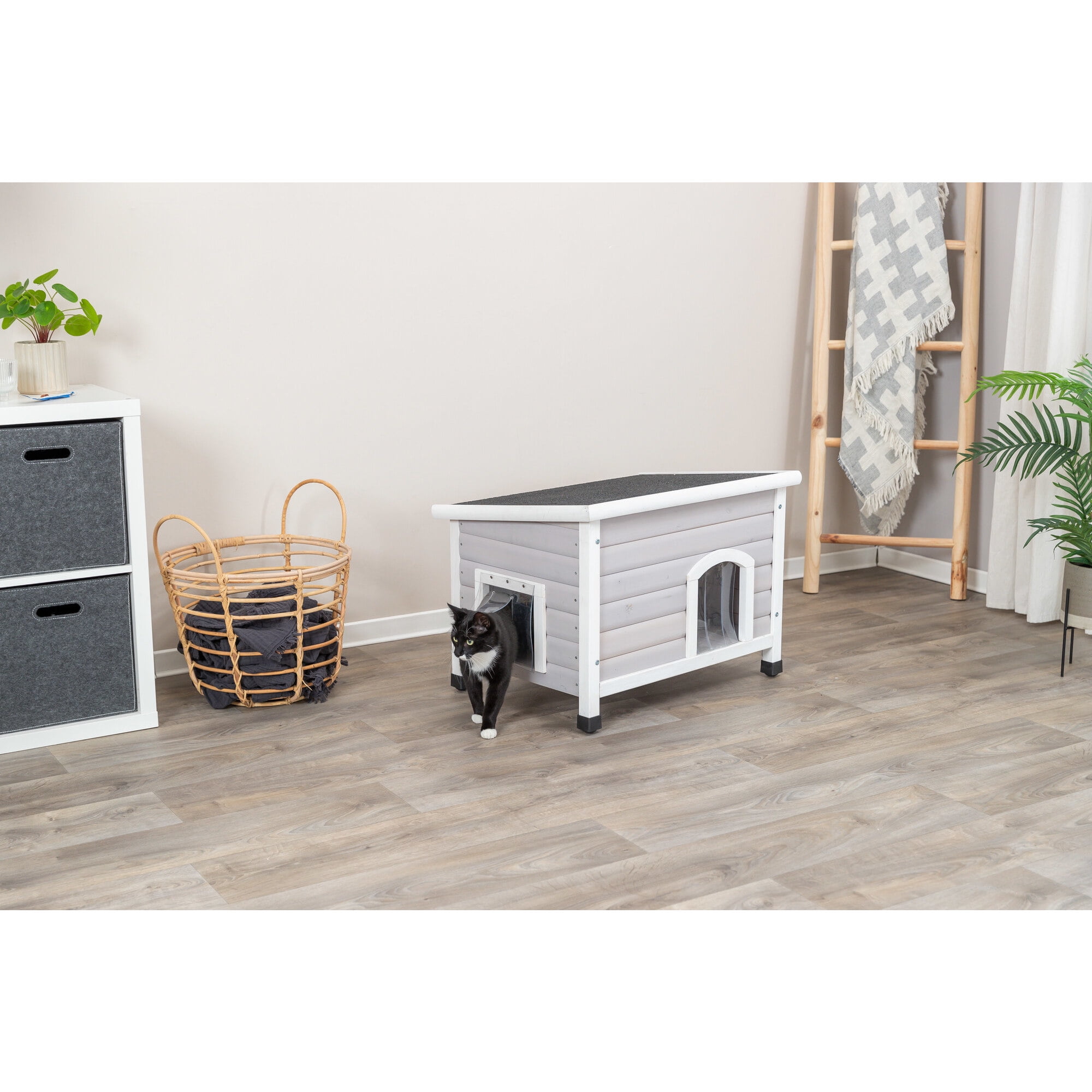 TRIXIE Classic Elevated Weatherproof Cat House, 2 Cover Openings, Indoor-Outdoor Cat Home