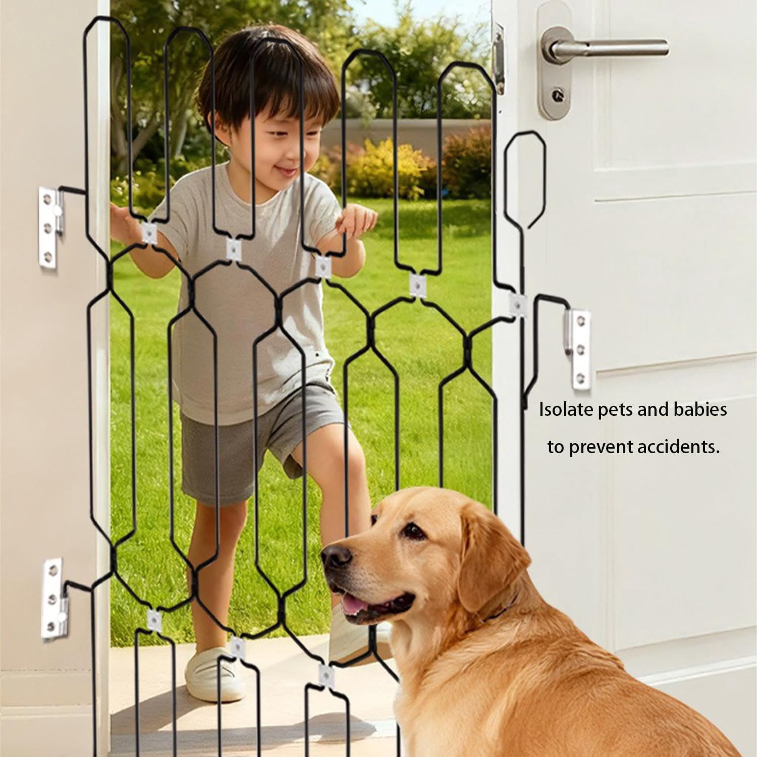 Metal Retractable Door Barrier,26 Wide31 Tall Safety Dog Gate for Front Door,Decorative Vertical Bar Design Easy Install Retractable Pet Gate for Recreational Vehicle, Doorways