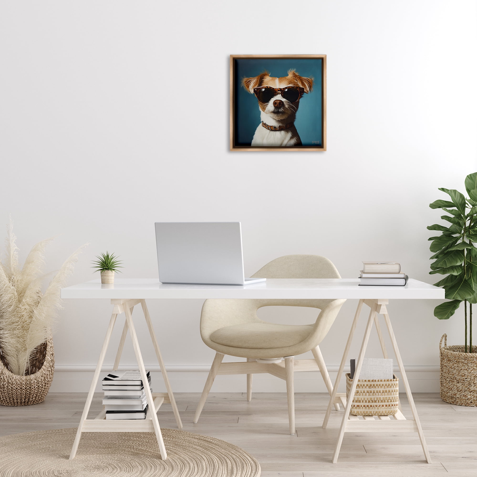 Stupell Industries Cool Dog on Blue Animals & Insects Painting Brown Floater Framed Canvas Art Print Wall Art, 18 x 18