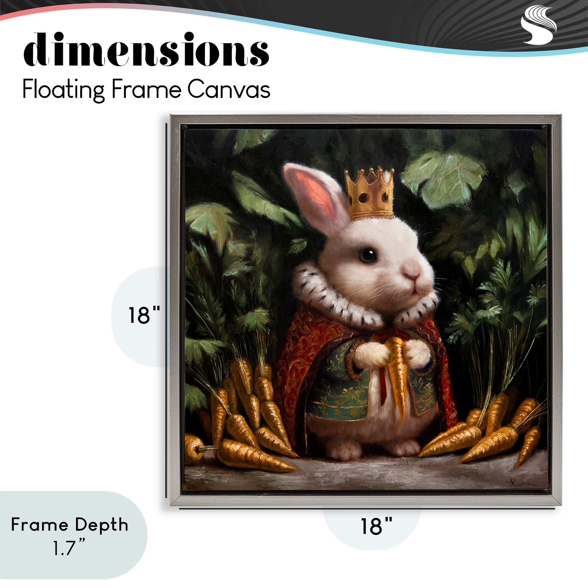 Stupell Industries Carrot Gold Royal Rabbit Gray Framed Floater Canvas Wall Art, design by Lucia Heffernan