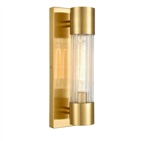 Modern Bathroom Vanity Light Brass Wall Sconce Mirror with Crackle Glass Shade