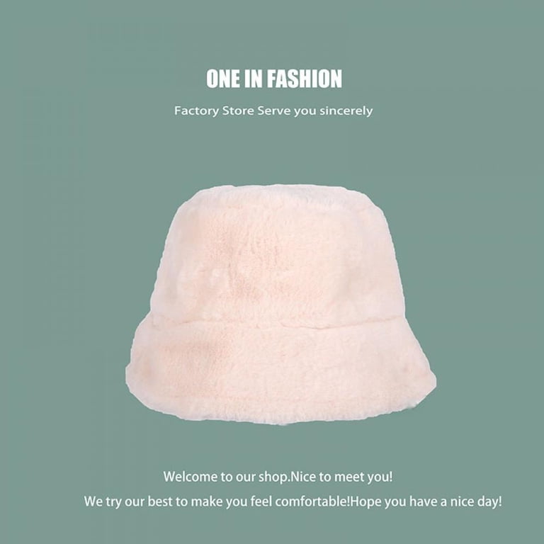 Women Fuzzy Fleece Vintage Faux Fur Bucket Hat - Walmart.com display picture 3