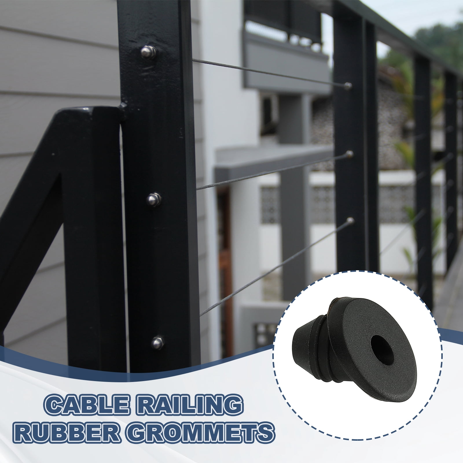 240pcs Cable Railing Rubber Grommets for 1/8" 3/16" 5/32" Cables, 30 Degree Cable Railing Grommet Hardware Kit for Metal Running Tube Posts Deck Wire Rope Protective Sleeves, Black