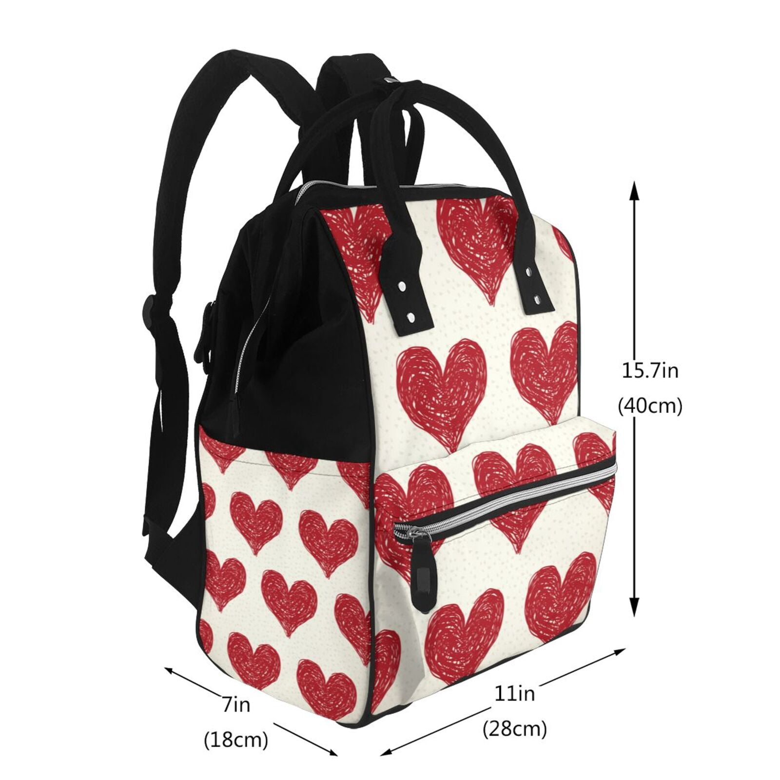 Fuzoiu Love Print Diaper Bag Backpack,Baby Essentials Travel Tote,Multi function Waterproof Diaper Bag, Travel Essentials Baby Bag - Unisex