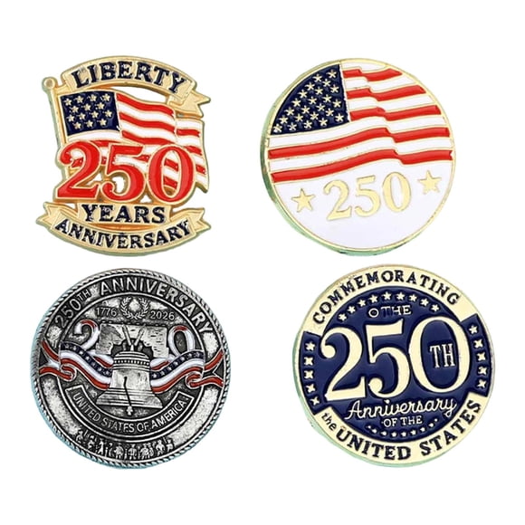 KLKCMS 4x Épingles 250e Anniversaire Broches Patriotiques pour Chapeaux de Célébration Bureau