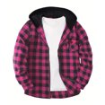thumbnail image 4 of yardsong Men Buffalo Plaid Shirt Flannel Jacket Fall Long Sleeve Button Down Hoodie Lightweight Casual Shirts Coat Outerwear Hot Pink,XXXL, 4 of 4