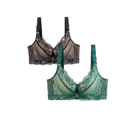 HCURIBAD Clearance! Bras for Women  Pack of 2 Sports Bra Women s Breathable Plus Size Lace Bra Womens Bras Sexy Wireless Bras for Women  Push up Bra  Bra Pack 2Pcs Underwear Mint Green XL
