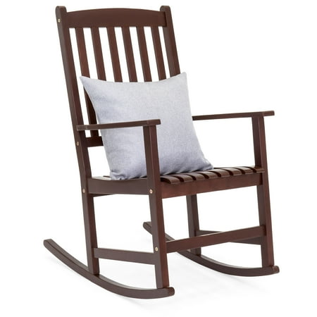 Wooden Porch Furniture Best Choice Products Indoor Outdoor Traditional Wooden Rocking Chair Furniture with Slatted Seat and Backrest, Brown ()