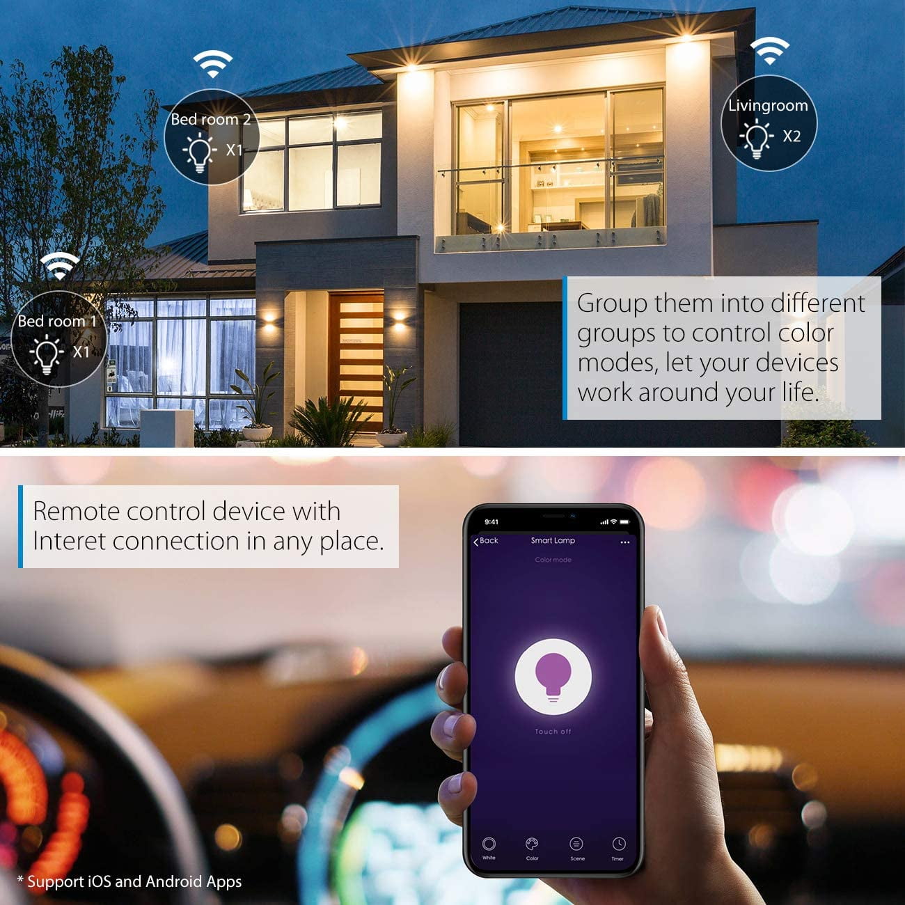FEFEFW-WiFi Dimmable Vintage LED ST21 Edison Smart Bulb, 60 Watt Equivalent, E26 Base, 2700K - 6500K, Compatible with Alexa, Google Assistant, No Hub Required,2 Pack