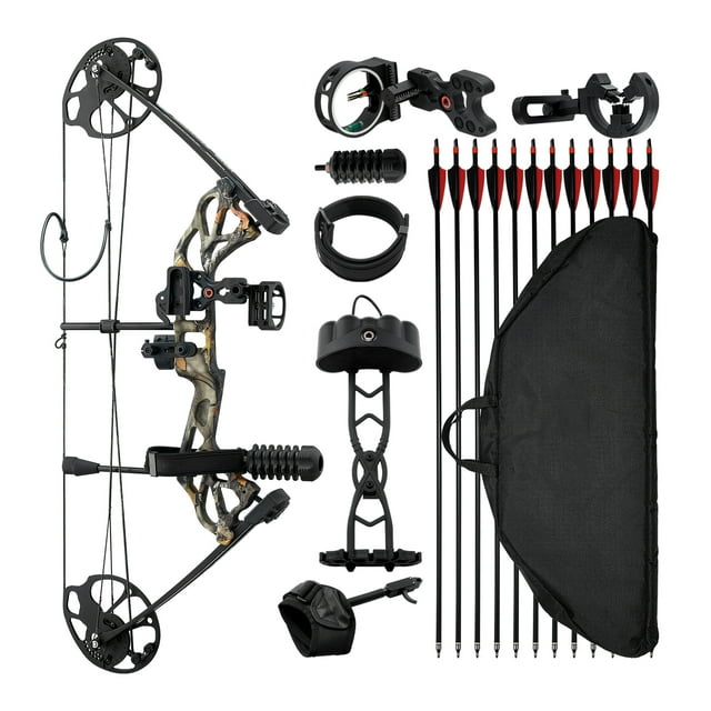 KFFKFF Compound Bow Archery, Adjustable 19-30 in Draw Length Compound Bow Package for Beginner, 19-70 Lbs Draw Weight Archery Bows and Arrow Set, Right Hand Kit with Hunting Equipment, 320 fps