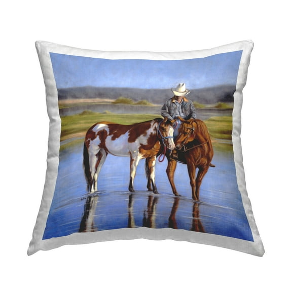 Stupell Industries Cowboy Crossing River Decorative Printed Throw Pillow, 18 x 18