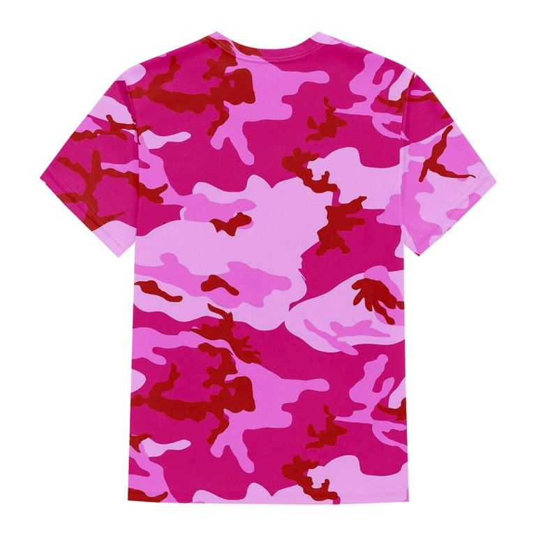 Qcmgmg Plus Size Summer Tops Crew Neck Short Sleeve Camo T