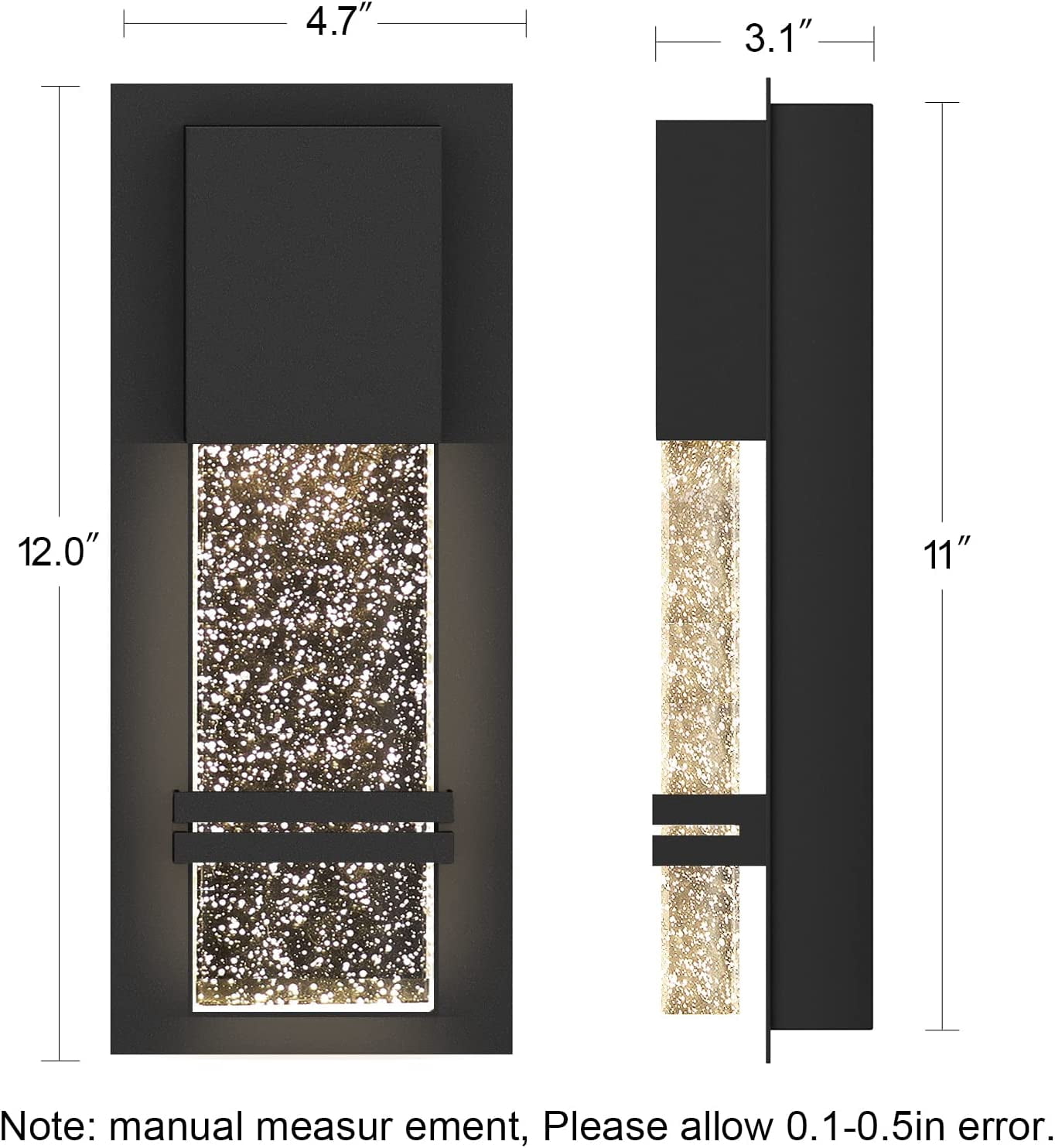 Rottogoon Modern LED Integrated Outdoor Wall Light Porch Sconce with Crystal Bubble Glass