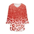 thumbnail image 5 of QQAMB Womens T-Shirts Plus Size 3/4 Sleeve Casual Printed V-Neck Pleated Summer Trendy Tunics Blouses Red 4XL, 5 of 5