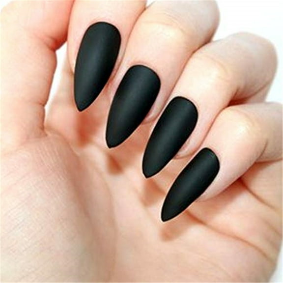 24pz Press On False Nails Fake Nail Salon Full Cover Design for Women Girls Beauty Ponited Matte Black