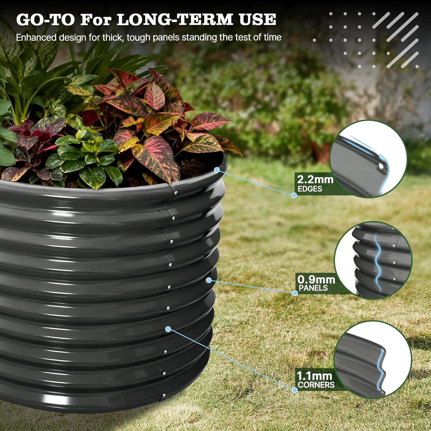 A ANLEOLIFE 30" Extra Tall Galvanized Raised Garden Beds Outdoor, 10x3x2.5ft Large Oval Metal Planter Boxes for Planting Vegetables, Flowers, Fruits, Eco-Safe & Easy Setup, Quartz Grey