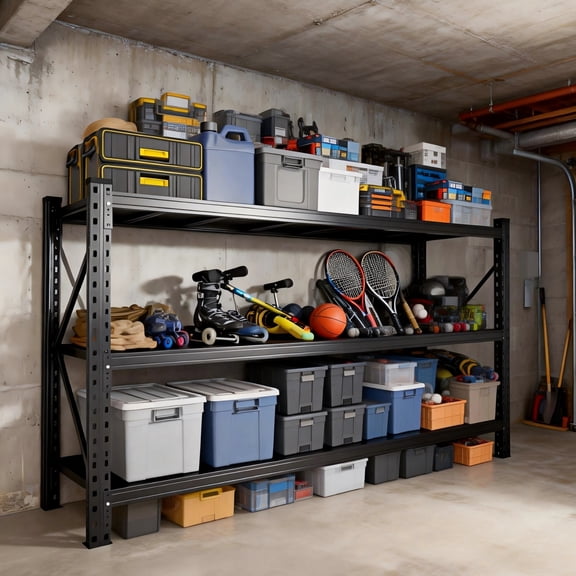 3000LBS Storage Shelves, 48" W Garage Shelving Heavy Duty Metal Adjustable Garage Shelves, Shelving Units Industrial Shelving for Warehouse, 48" W x 20" D x 63" H, Black