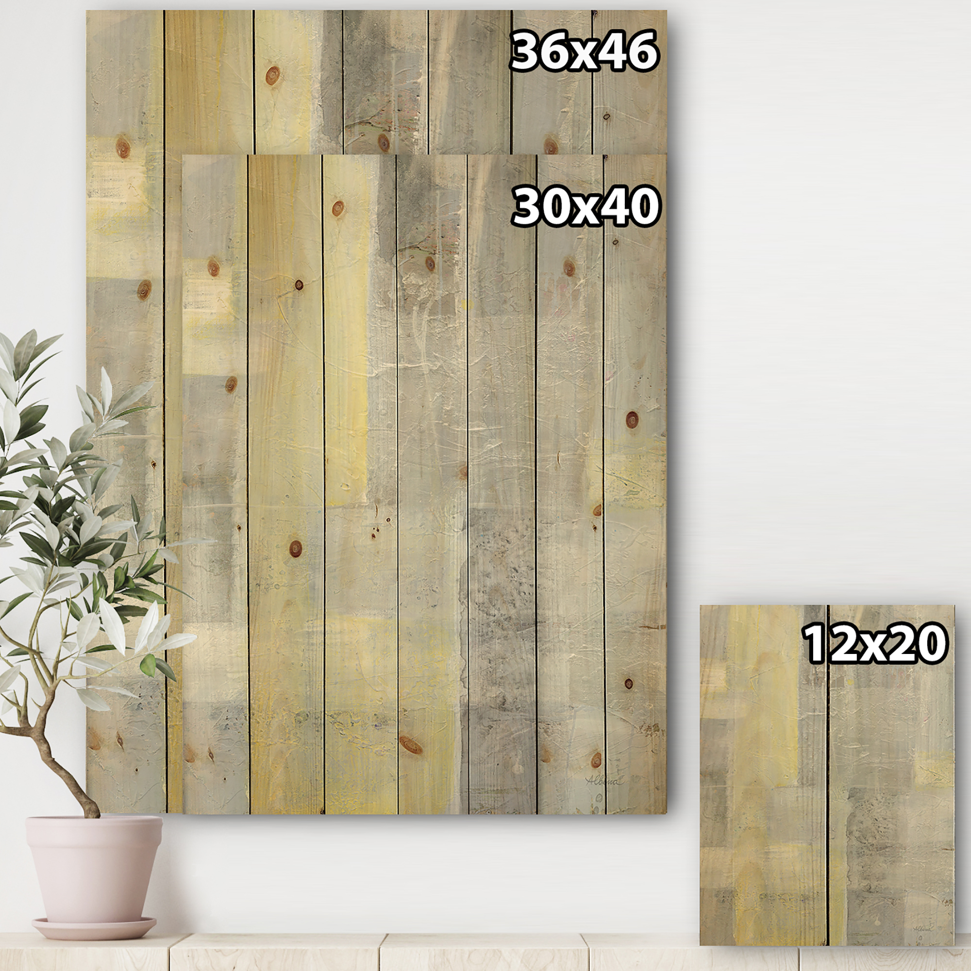 Designart 'Abstract Patchwork II' Modern & Contemporary Print on Natural Pine Wood