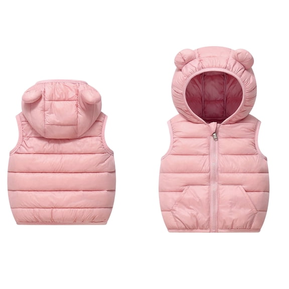 Kids Puffer Vest Kids Boys Girls Winter Vest Bear Ear Hooded Jacket Zipper Windproof Jacket Outwear Warm Outerwear for Girls 5-6 Years