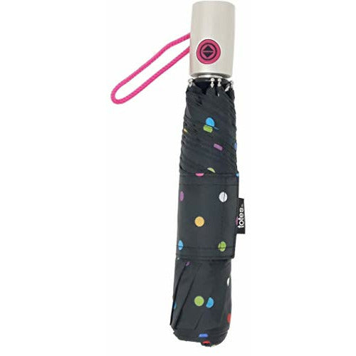 Totes NeverWet technology, Auto Open Auto Close, Colorful dots on Black 43" arc Umbrella