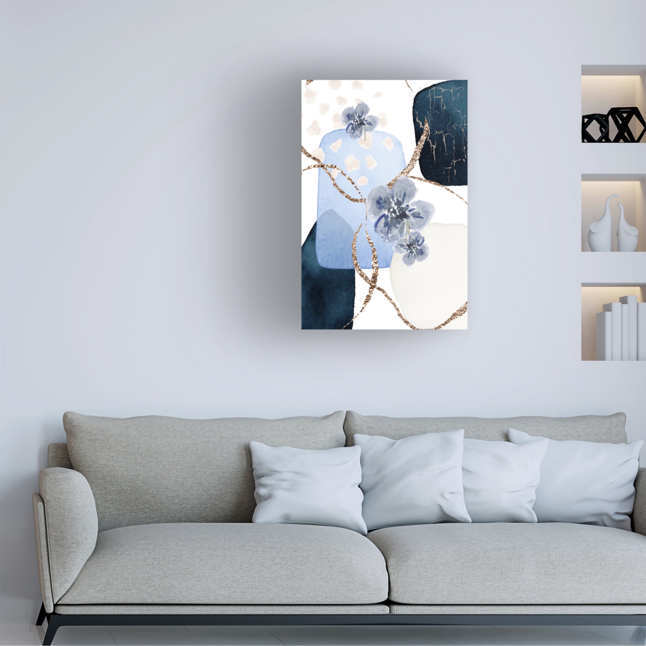 Trademark Fine Art Sally Ann Moss Floral Blue 1 Canvas Wall Art