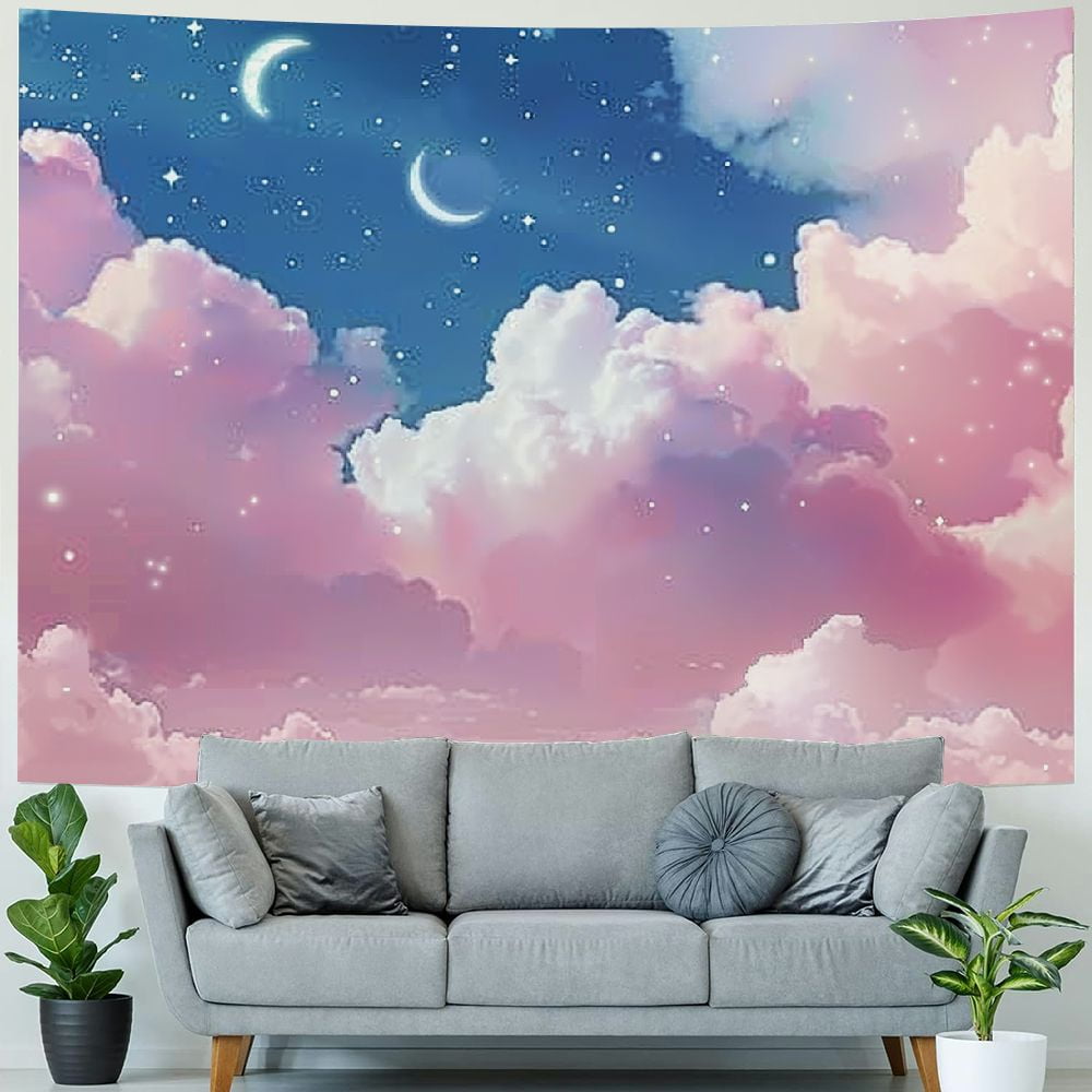 Creowell Cloud Moon Phase Tapestry Pink and White Cloud with Moon Phase and Stars Wall Tapestry for Bedroom Pastel Beautiful Sky Wall Hanging Tapestry Wall Art for Living Room Decor 40x30inch Walmart....