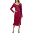 thumbnail image 3 of QATAINLAV Velvet Dress for Women Cowl Neck Wrap Long Sleeve Midi Cocktail Party Dresses Casual Ruched Wedding Guest Dress, Hot Pink, L, 3 of 7