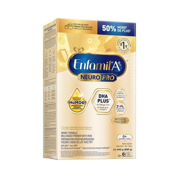 Formule pour bébé Enfamil A+ NeuroPro, remplir 890g (2x445g)
