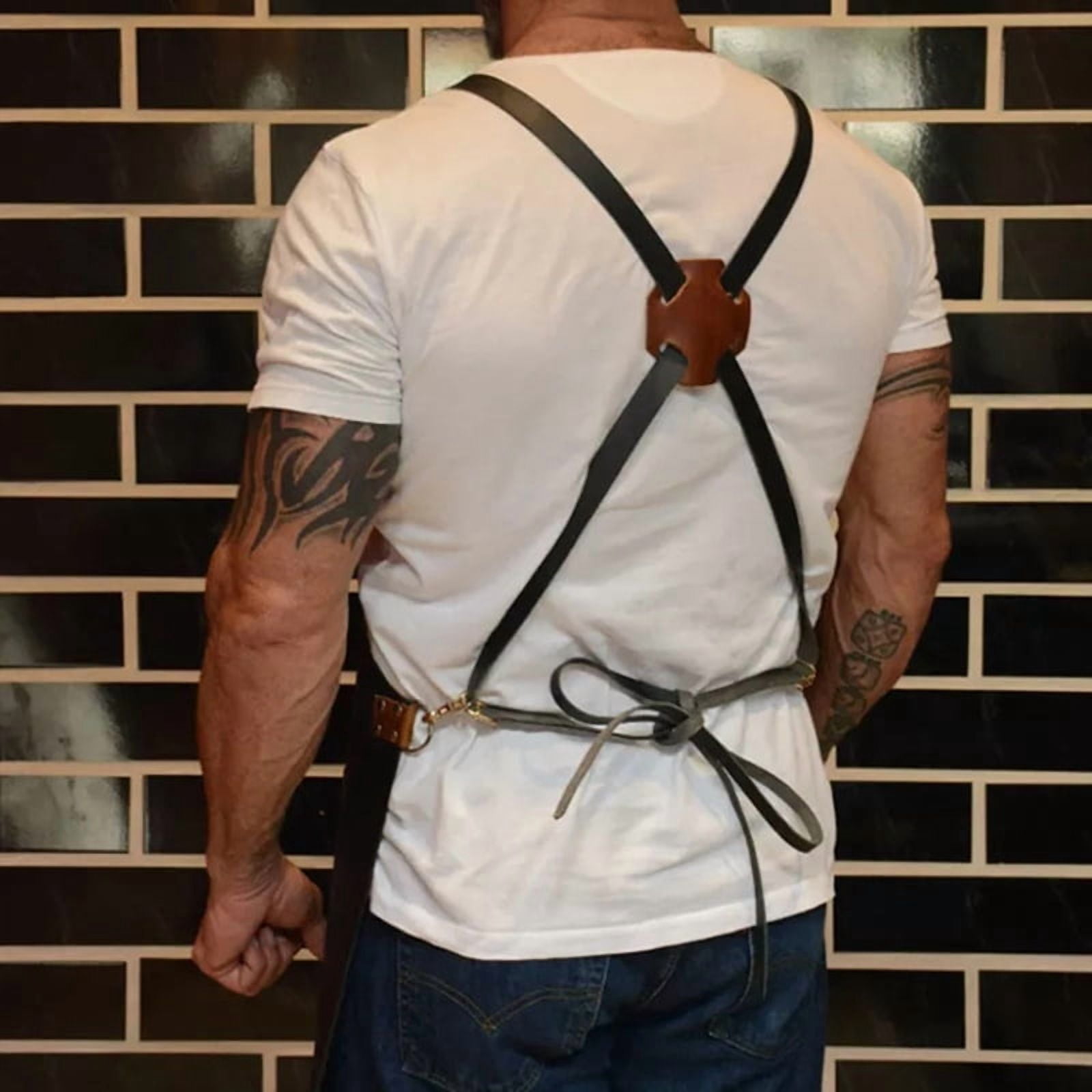 Leather Apron for Men & Women - Premium BBQ, Butcher, Chef Apron with Adjustable Straps & Pockets-(Pu Leather Brown)