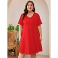 thumbnail image 6 of SHOWMALL Plus Size Short Sleeve Summer Dress for Women, Mother's Day Self-Care Gift, Red 4X Trendy Strappy Neckline Dress with Pockets for Party, 6 of 8