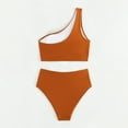 thumbnail image 5 of Women's Bikini Set Solid Color Pleated One Shoulder Sleeveless Summer Beach Wear, 5 of 8
