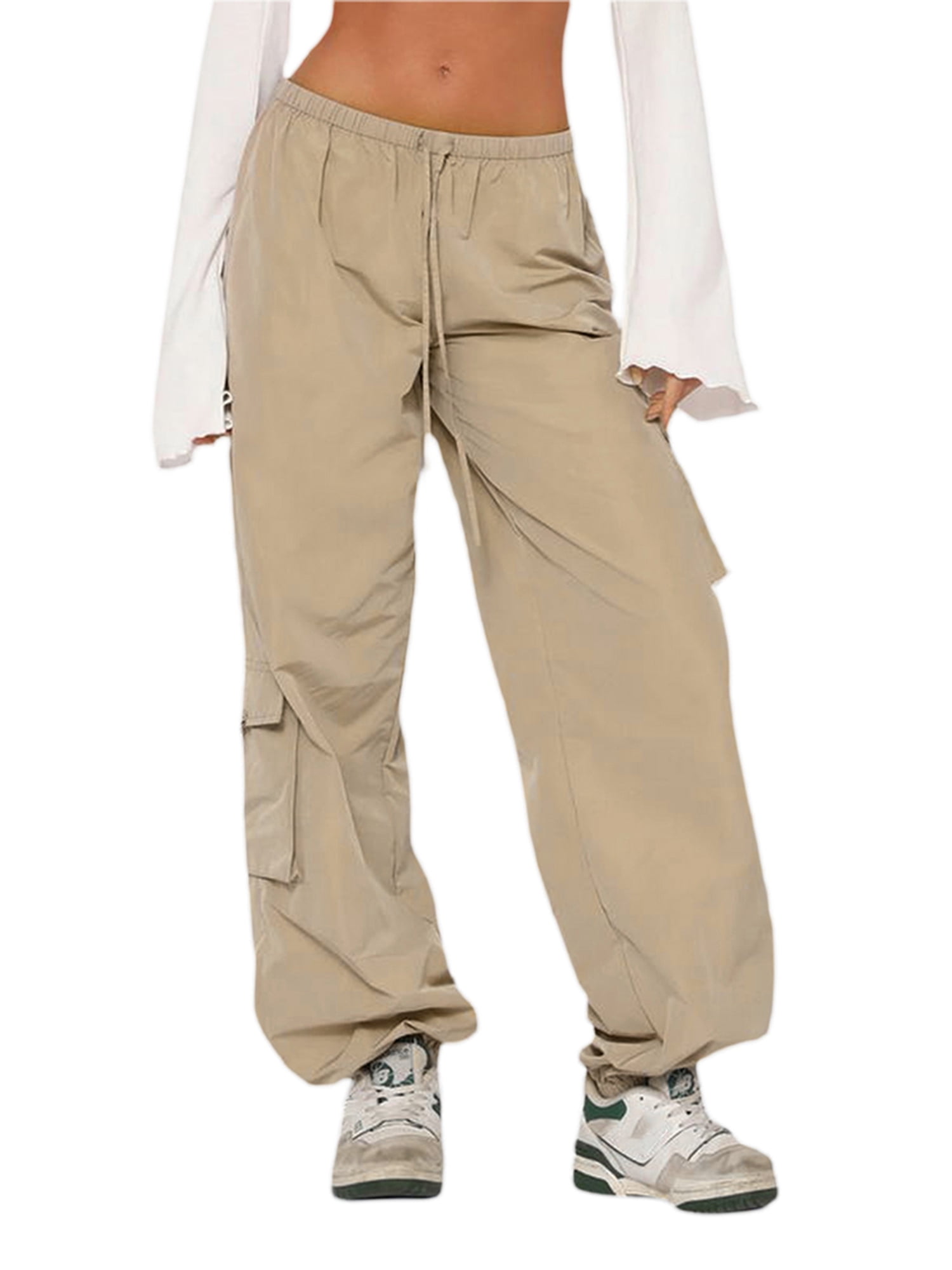 Women Low Waist Adjustable Drawstring Cargo Jeans Straight Baggy Pants  Sweatpants with Multi-Pockets 