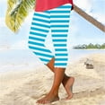 thumbnail image 2 of Pxkloy Women's Striped Leggings Capri,Capri Leggings for Women 2024 Dressy Capris Pants Summer Casual Knee Length Capris Leggings Silm Fit Comfy Cropped Pants Sky Blue, 2 of 6