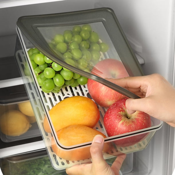 Xihbxyly Contenedor de Alimentos de Doble Capa, Hermético y con Drenaje, Apilable y Compacto, Ideal para Frutas y Verduras, Organizador de Cocina Versátil, Capacidad de 5 L, 29,5 X 21 X 10,5 Cm