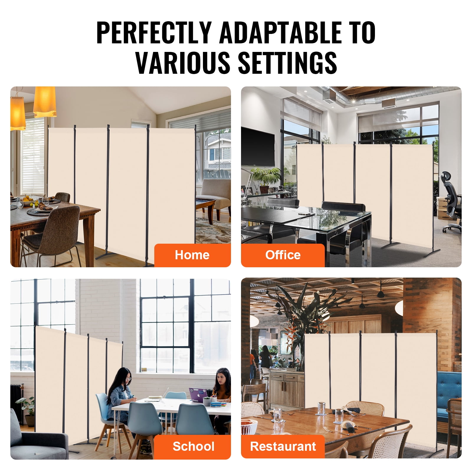 KFFKFF Area Separator, Quadruple Panel Space Divider, Collapsible Seclusion Screen and Detachable Space Divider for Room Segregation, Self-supporting Area Partitions for Workspace, Sleeping Area