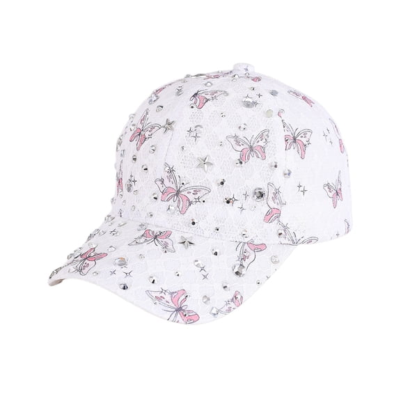 Women's Trendy Rhinestone Lace Butterfly Baseball Cap Breathable Sun Hat for Spring Summer Outdoor Activities Lightweight Retro Cute Caps Cooling Performance Hat for Beach Travel, Pink
