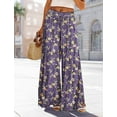 thumbnail image 5 of Women Summer Palazzo Pants High Waist Wide Leg Floral Casual Cotton Lounge Trousers with Pockets, 5 of 9