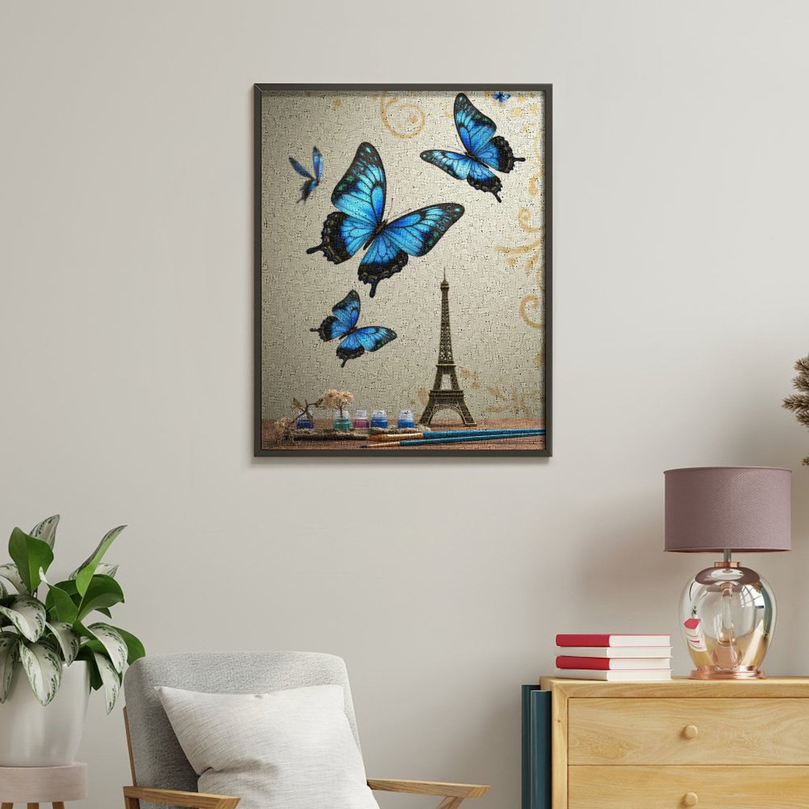 Paint By Numbers Kit for Adults Beginner - Blue Butterflies Art Tower Brushes DIY Canvas Painting Kits for Adults, Frameless Paint By Number for Adults for Home Wall Decor 16x20 Inch