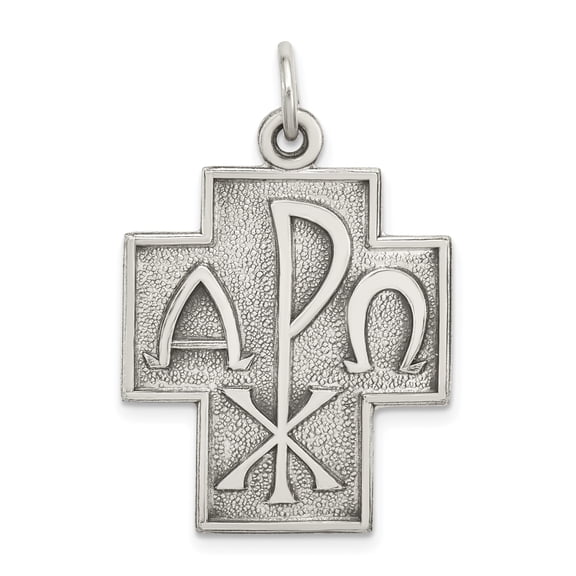 Beautiful Sterling Silver Antiqued Alpha Omega Cross Pendant