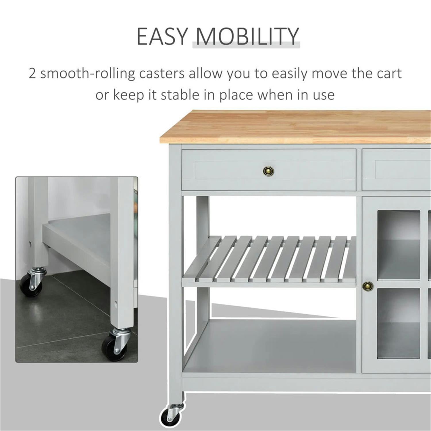 Demi Bonn Kitchen Island Cart on Wheels with Storage, Rolling Dining Room Serving Utility Carts Mobile Movable with Adjustable Shelf and Drawer, Gray