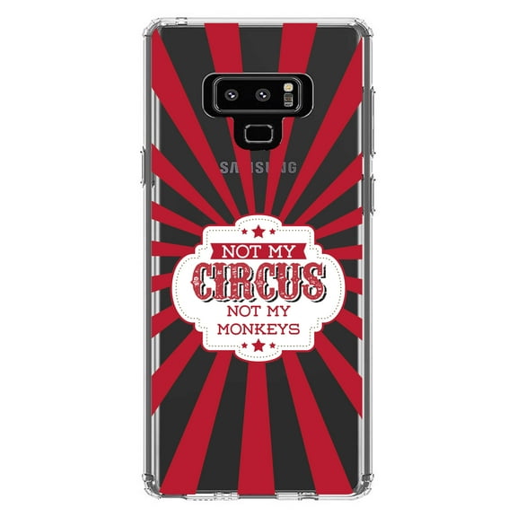DistinctInk Clear Shockproof Hybrid Case for Samsung Galaxy Note 9 - TPU Bumper Acrylic Back Tempered Glass Screen Protector - Not My Circus, Not My Monkeys