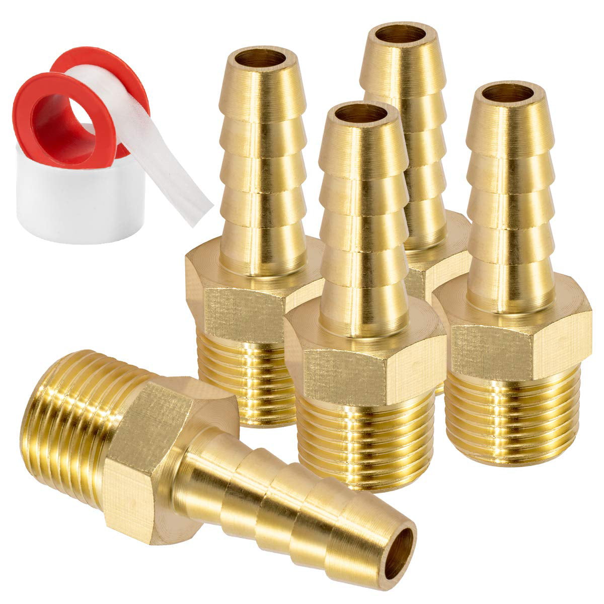 Air Hose Repair Kit 1/4" NPT 3/8" Line Solid Brass Barbed Connectors Hose Clamps 