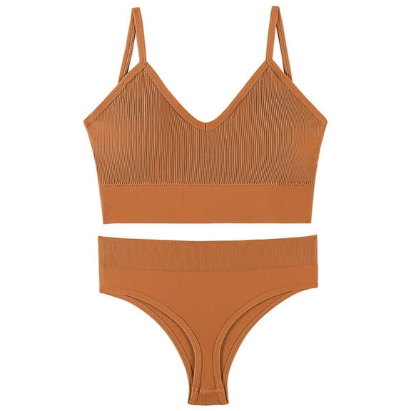 Ohufall Women Seamless Tanks Tops Bra and Panties Sets Underwear Suit Wireless Ribbed Crop Top Bra Panty Sets Yoga Sport Bikini Set