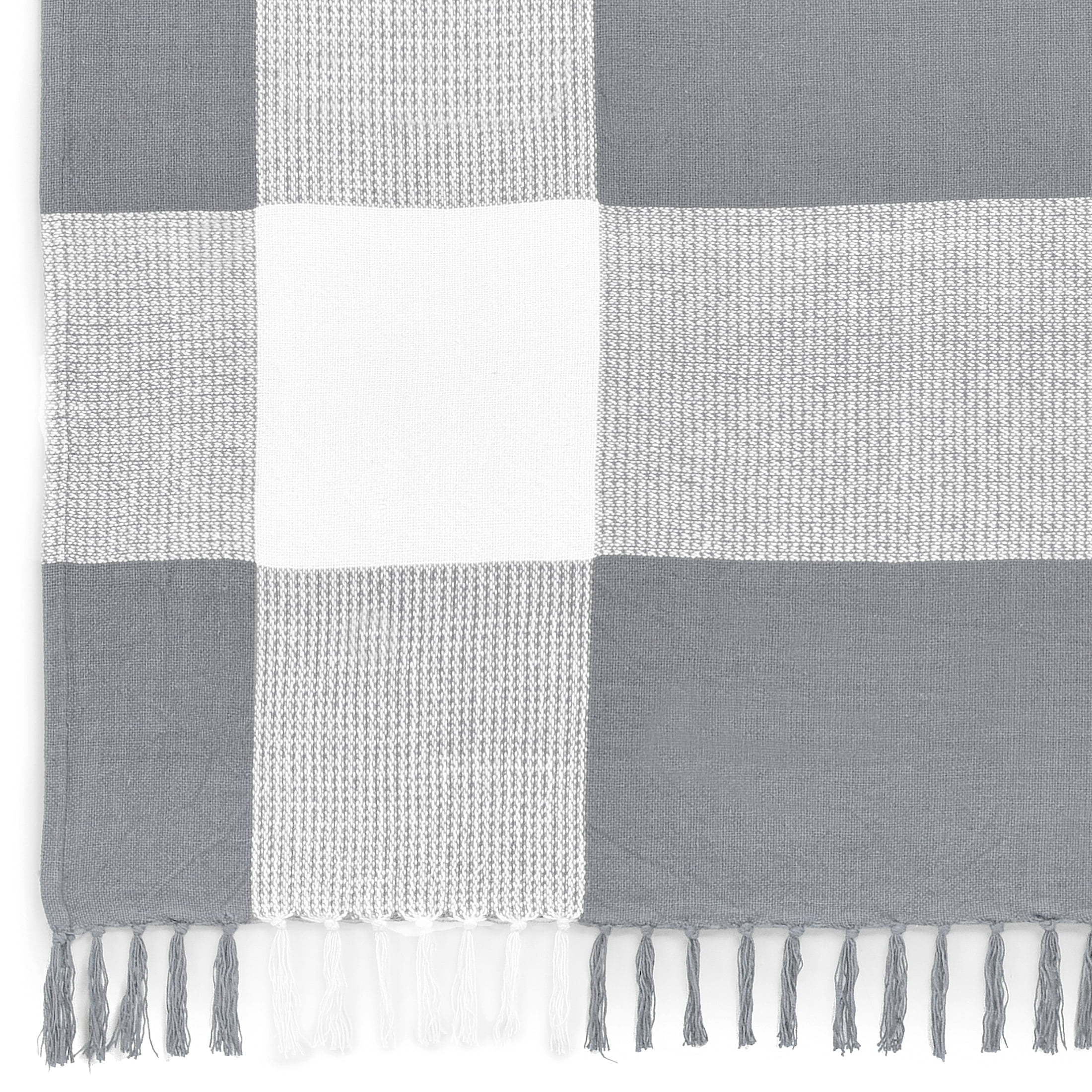 Ox Bay Gray/White Tartan Plaid Cotton Throw Blanket, 50" x 60"