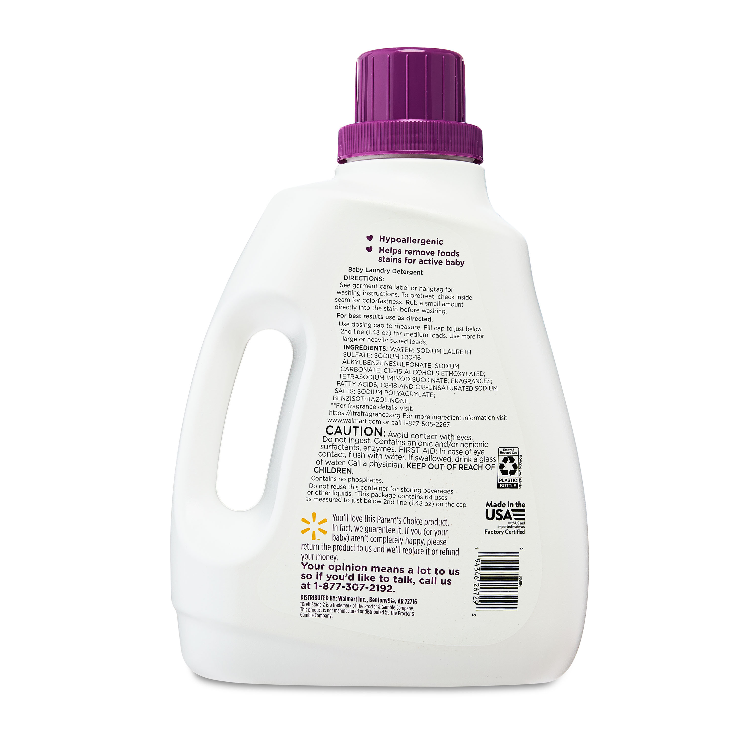 Detergente para ropa de bebé Parent's Choice, 92 fl oz, 64 cargas 6