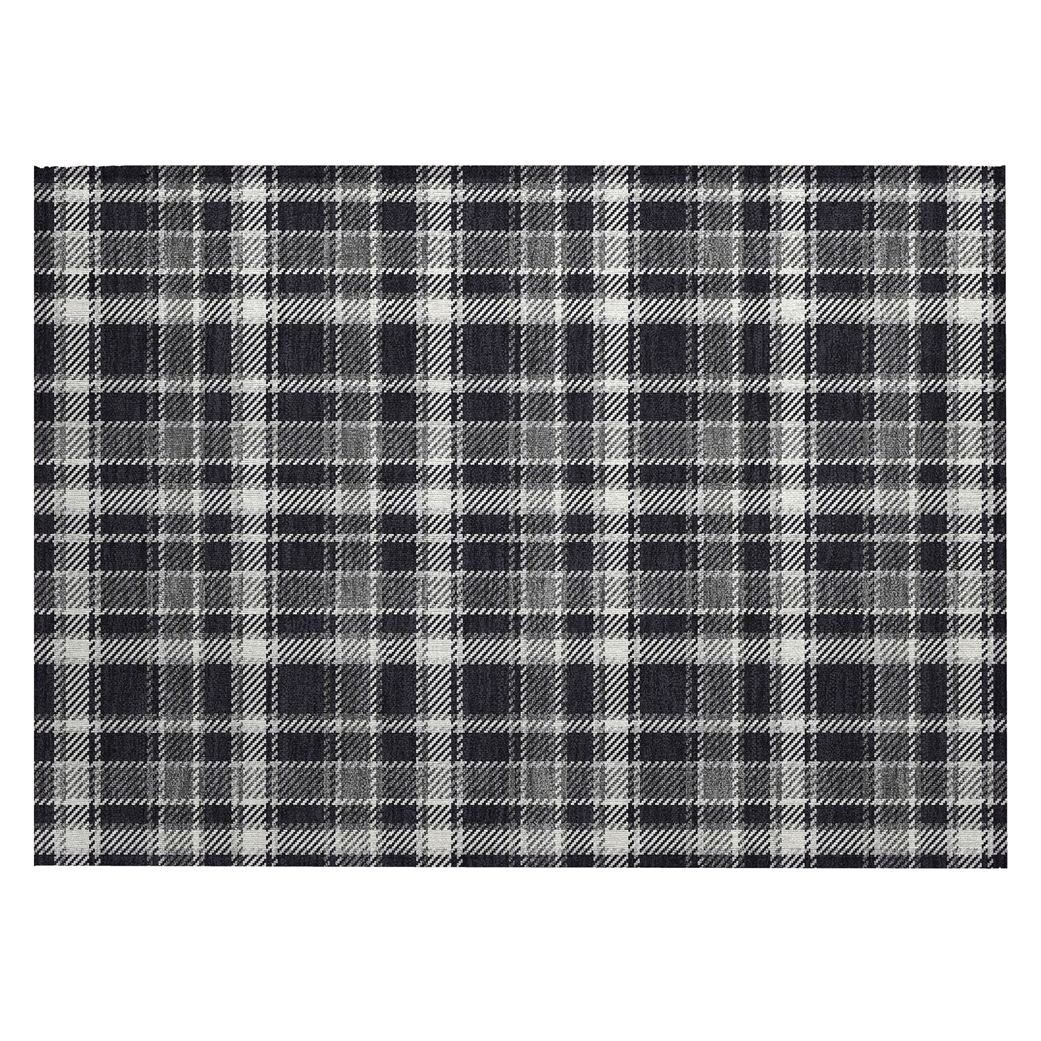 Addison Rugs Chantille Indoor/Outdoor Transitional Plaid Black Washable Rectangle Rug, 1'8" x 2'6"