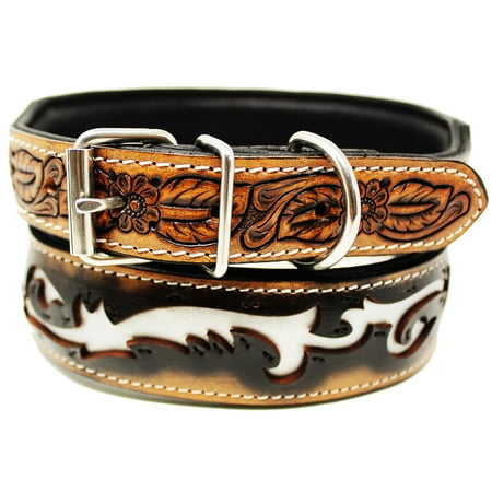 Medium 17 - 21 Heavy Duty Padded Leather Dog Collar w/ Tribal Inlay 60FK06